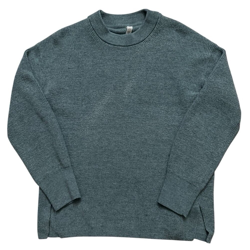 Lululemon Sweater Womens 10 Merino Wool Blend Ribbed Crewneck Stretch Green